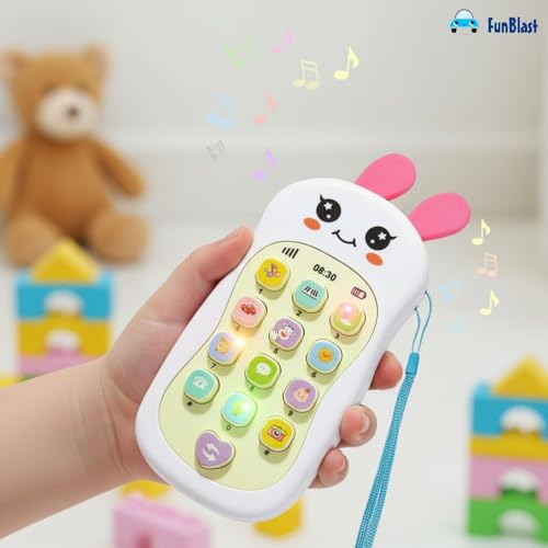 Image of FunBlast Cartoon Musical Mobile Phone for Kids, Mobile with Light & Sound Toys for Babies | Educational Toys for Kids 3+ Years /Boys /Girls-1 Unit (Bunny-White)