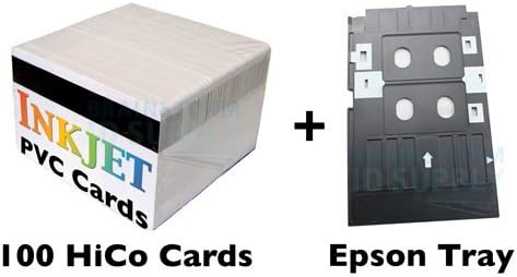 PVC ID Card Starter Kit - 100 HiCo Inkjet PVC Cards & PVC Card Tray for Epson R280, Artisan 50, RX595, R260 (and Others)