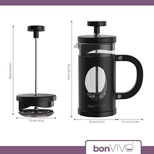 bonVIVO Cafetiere - GAZETARO I 350ml, 3 Cup, Stainless Steel French Press Coffee Maker w/ Bonus Scoop and Replacement Filter Mesh - Heat-Resistant Coffee Press - Gifts for Women and Men Black