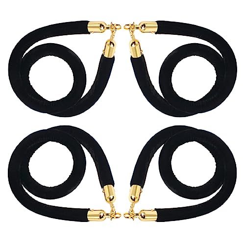 NovelBee 4pcs Black Velvet Ropes with Gold Hook,5 Feet Rope Safety Barriers