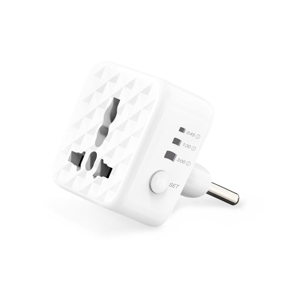 Green Lion Universal Conversion Plug Timer Function 3 Mode Timer Compact & Lightweight Universal Compatibility EU Plug Short Circuit Protection Adapter Plug -White