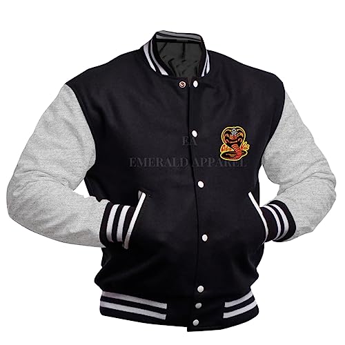Cobra Men’s Johnny Lawrence Kobra Kai New Series Black Cotton Varsity Letterman Jacket