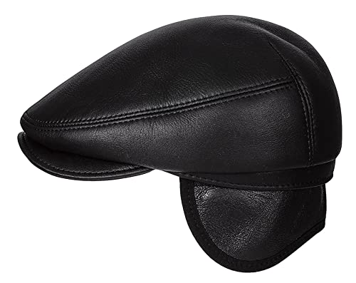 CUCUBA Coppola Herren-Hut aus Leder mit Futter - Mütze mit Visier und Ohrenschutz - Herbst/Winter - Schwarz, Schwarz , Large Cover