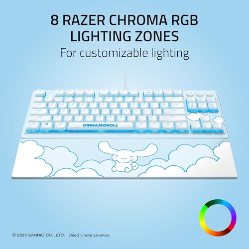 Image of Razer Ornata V3 TKL Gaming Keyboard: Low-Profile Keys - Mecha-Membrane Switches - UV-Coated Keycaps - Backlit Media Keys - 8-Zone RGB Lighting - Magnetic Wrist Wrest - Cinnamoroll Edition