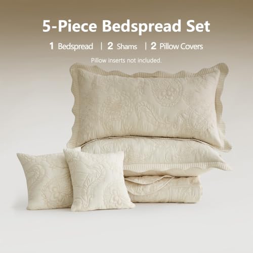 Image of HZ & HY Oversized King Bedspreads, Stitched Paisley, Ivory Yellow
