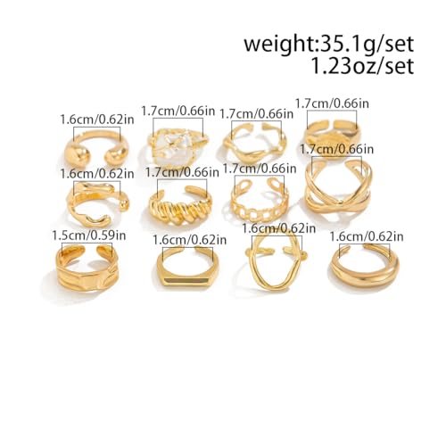 MIFYNN 12PCS Chunky Gold Rings for Women Baroque Pearl Ring Set Adjustable Chunky Thread Knuckle Ring Trendy Dainty Open Midi Rings Set Stackable Statement Jewelry for Bridal Wedding Gift4