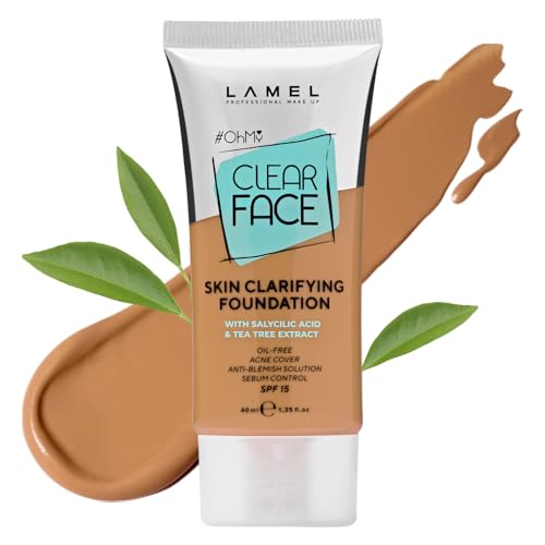 Image of Lamel- Oh my Clear Face Foundation 406- Sand | Contains tea tree extract and salicylic acid |Controls sebum production |Anti-blemish formula |SPF 15 |Oil-free foundation | 40ml