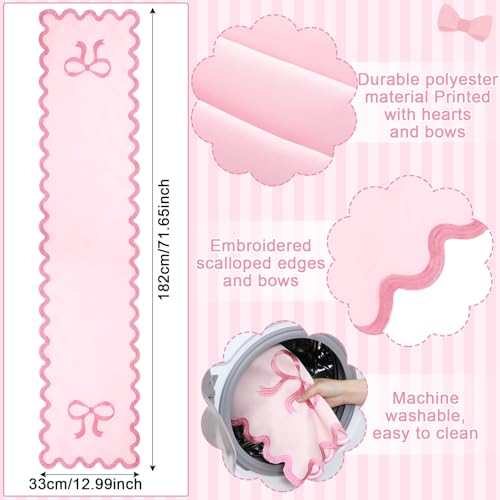 Windkream Pink Bow Table Runner 72 Inches, Embroidery Scalloped Coquette by Windkream - Used condition - Image 2