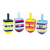Rite Lite Striped Multicolor Hand Painted Dreidels Set of Four - Perfect Colorful Chanukah Dreidels Gift for Kids! Hanukkah Gifts