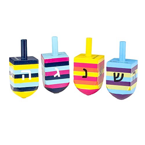 Rite Lite Striped Multicolor Hand Painted Dreidels Set of Four - Perfect Colorful Chanukah Dreidels Gift for Kids! Hanukkah Gifts