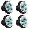 HEOEH 4 Pack Black Cabinet Knobs, Teal Floral Drawer Knob Cupboard Handles with 2 Sizes Screws, Round Single Hole for Kitchen, Dresser, Wardrobe, Chest of Drawers, Furniture #1
