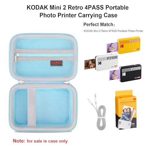 Image of Elonbo Carrying Case for KODAK Mini 2 Retro 2x3 inch P210R 4PASS Portable Photo Printer, Kodak Mini Instant Digital Camera Hard Travel Bag Storage Holder, Pocket Fits Film Cartridge, Blue