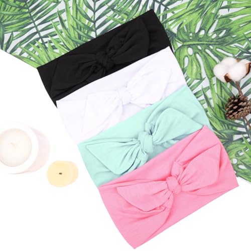 Image of 4 Pieces Adjustable Knotted Headbands for Women - Wide Boho Extra Large Turban Hairband Hair Twisted Knot Accessories for Workout Yoga Running