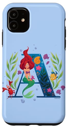 Coque iPhone 11 Disney Princess Ariel monogramme lettre A sirène antichoc