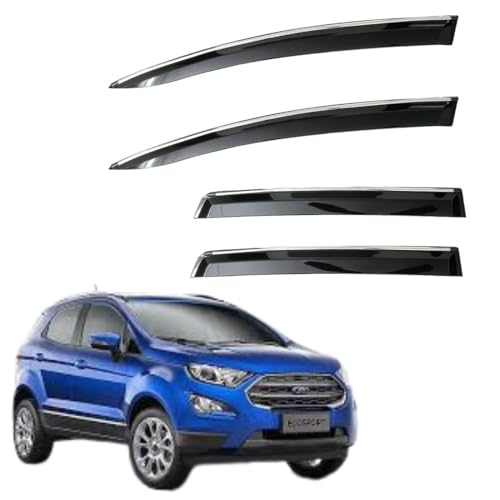 Image of CAR SAAZ Unbreakable Chrome Smoke Door Visor for Ecosport (2017-2021) | Premium Sun Rain Wind Deflector Chrome Strip Side Door Rain Visor - Set of 4 Pcs