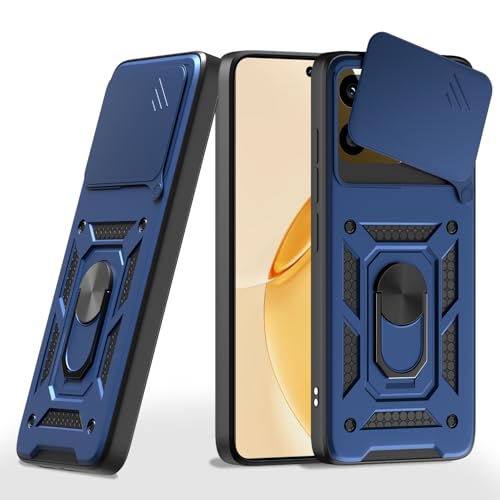 Image of Pikkme Back Cover for Realme 16 Pro Plus 5G | 360 Protection Case | Sliding Camera Shield Cover & Ring Holder Stand D10 Tough Armor Bumper Case (Blue)