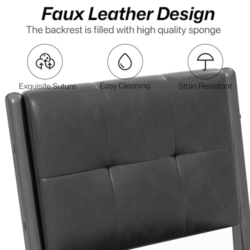 Image of KCC Modern PU Leather Dining Chairs Set of 2, Upholstered Kitchen Chairs with Solid Wood Legs and Comfortable Seat for Dining Room Lounge Bedroom(Black)