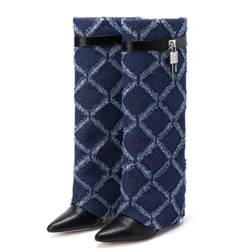 Bottes pointues à carreaux en tissu de cow-boy et cuir