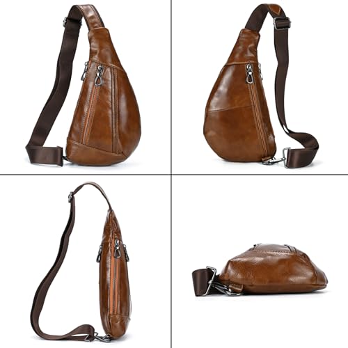 Mochila cruzada de hombro en piel auténtica con múltiples compartimentos 7