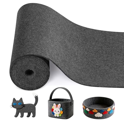moinkerin Filzstoff 300cm x 30cm x 3mm Filz Meterware zum Zuschneiden Filzrolle für Patchwork Näharbeiten Handarbeiten Dekofilz Filzmatte für Aufbewahrungstaschen Heimdekoration (Anthrazit)
