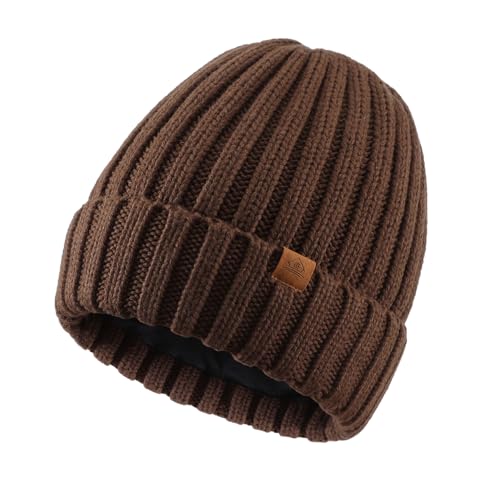 Home Prefer Mens Winter Hat Fleece Knit Beanie Hat Warm Stocking Caps Men Women (Chestnut Brown)