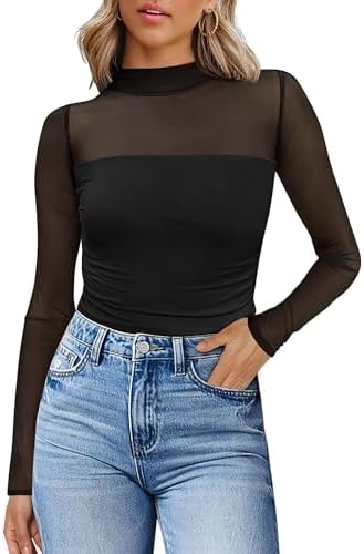 Womens Sexy Mesh Long Sleeve Shirts Fashion Clothing Turtle Necks...