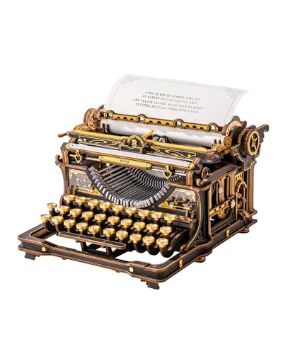 ROKR Typewriter Schreibmaschine 3D Holzpuzzle für Erwachsene Schwarz-Gold Mechanischer Modellbausatz Vintage 3D Puzzle Holz für Homeoffice-Deko Retro DIY Geschenk für geduldige Bastler LK703B