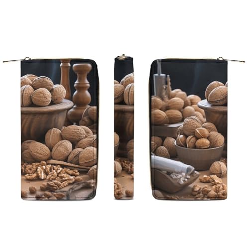 Womens Leather Wallets Walnut Nuts Wallet for Women Large Capacity Card Phone Holder Ladies Purse3