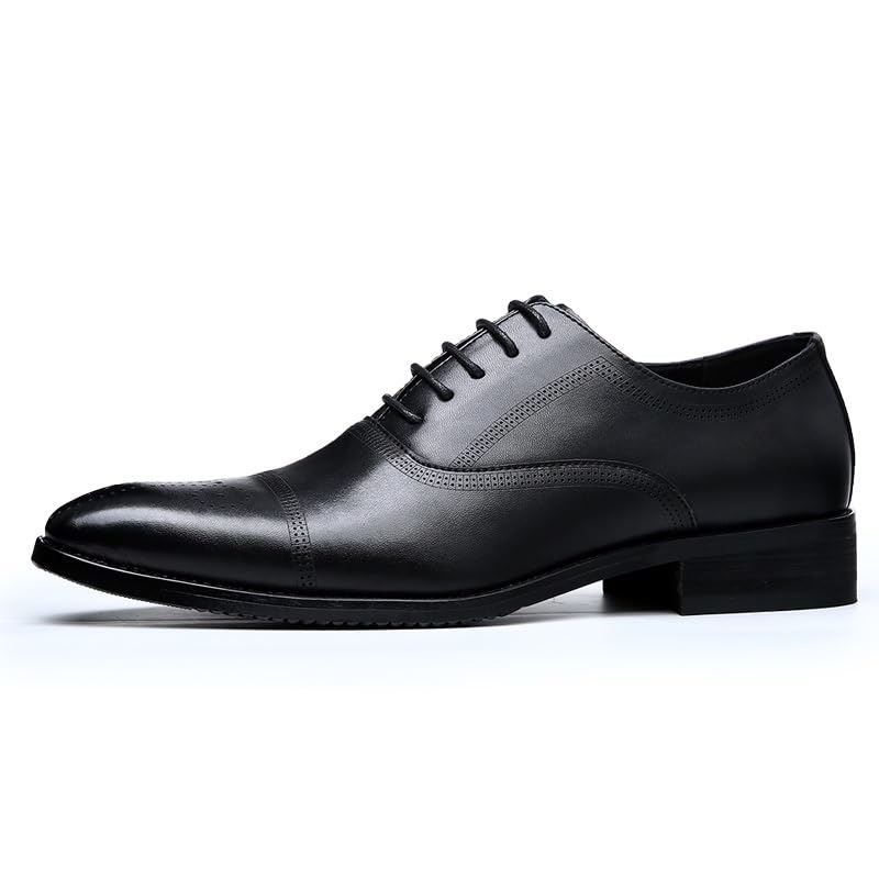 Formal Dress Shoes for Men Lace Up Pointed Burnished Toe Brogue Embossed Cap Toe Faux Leather Anti-Slip Rubber Sole Low Top Non Slip Wedding3