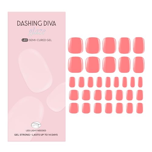 Dashing Diva Glaze Pedicure Nail Strip Set - Grapefruit Gone Wild - Long Lasting, Chip Resistant, Semi-Cured Gel Nail Strips - Summer Gel Set - 4-Piece Pedicure Kit with 32 Strips