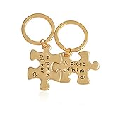 Meiligo® Fashion 2 Pcs Couples Gift Alloy A Piece of her A Piece of him Letter Puzzle Dog Tag Necklace Key Chain Square Matching Engraved Heart Letter Necklace Set