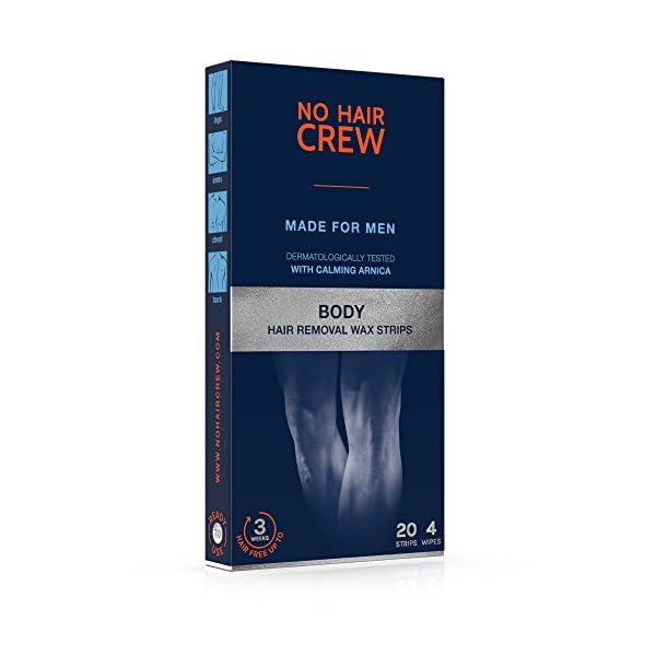 41TRC2MZQGL. SS600 - NO HAIR CREW - Bandas de cera depilatoria, hecha para hombres (20 bandas de cera y 4 toallitas calmantes)
