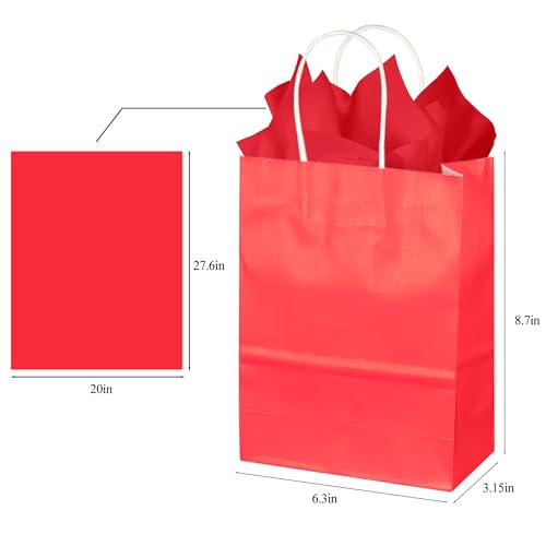 Image of BLEWINDZ 32Pcs Small Paper Gift Bags with Tissues, Red Party Favor Bags with Handles, 8.7 inch Goodie Bag for Birthday, Shopping, Party Supplies