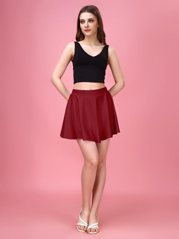 Image of TRENDMALLS Girl's /Women's Classic Stretchy All Time Trendy Mini Skater Knee Length Solid Skirt Women Girls