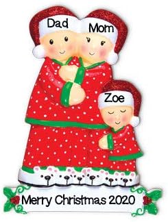Grantwood Technology Personalized Christmas Ornaments Family Series- Pajama Family of 3 / Personalized by Santa/Pajamas Christmas Ornament/Pajama Family Ornament