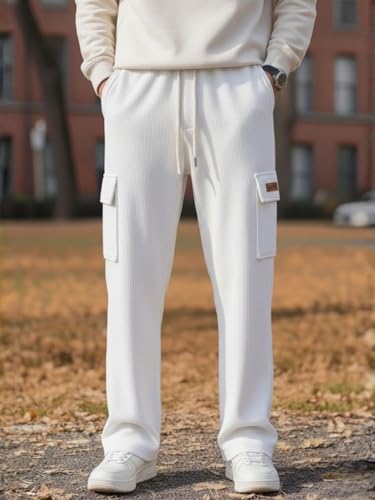 Image of Men's Ribbed Casual Cargo Pants | Stretchable & Comfortable Lower | Elastic Waist Drawstring | Relaxed Fit Stretchable & Comfortable Textured Fabric Cargo Pant for Men