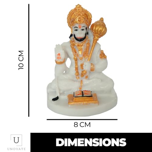 Image of UNOVATE Lord Hanuman Idol for Car Dashboard, Home, Office Desk - Hanuman Murti for for Pooja, Temple Showpiece, Decoration, Festivals and Gifting. (10cm, White Color)