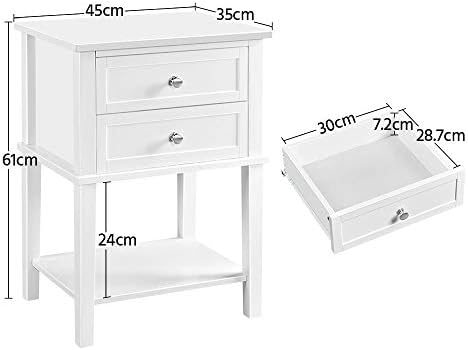 Yaheetech White Bedside Tables Set of 2, Wooden Side Table with 2 Drawers Cabinet for Living Room, Sofa Side End Table with Open Storage Shelf for Bedroom Office Small Space Modern Accent Furniuture