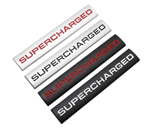 Image of 2pcs Supercharged Metal Car Emblem Premium Auto Badge Rear Trunk Side Decal Sticker (Silver Red)