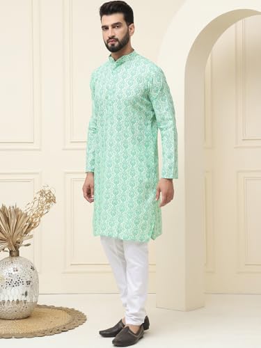 Image of SOJANYA(Since 1958 Men's Silk Blend Paisley Design Kurta & Off-White Churidar Pyjama Set