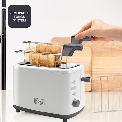 Black+Decker BXTOA820E - Tostapane 820W. 2 slot larghi. 7 livelli di tostatura. Pinze estraibili. Funzioni: Annulla, Riscalda e Scongela. Vassoio raccoglibriciole. Piedini antiscivolo. Bianco - Immagine 4