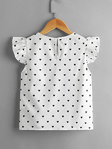 Image of Milumia Girl's Cute Heart Printed Ruffle Trim Sleeveless Keyhole Button Blouse Tops