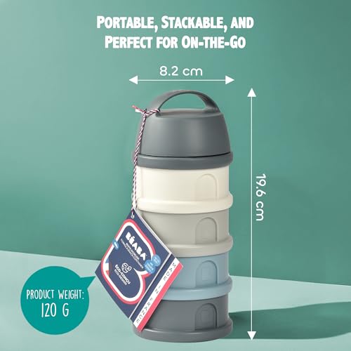 Image of Beaba Stacked Formula Container - Airtight Multifunctional Storage Container for Storing Milk Powder and Baby Food, 4 Interchangeable Compartments, Microwave Safe, Travel Friendly, Blue & Mineral Grey