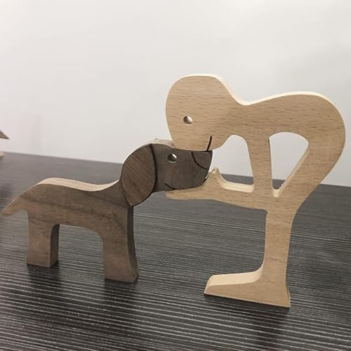 Wenxiaw Welpen Holzschnitz Ornamente, Holzfigur für Hunde Herzerwärmendes Geschenk Handgemachte Hund Holzschnitzerei Welpe Holz Handwerk Skulptur Für Hundeliebhaber, Bastelfigur, Holz, Zuhause, Büro