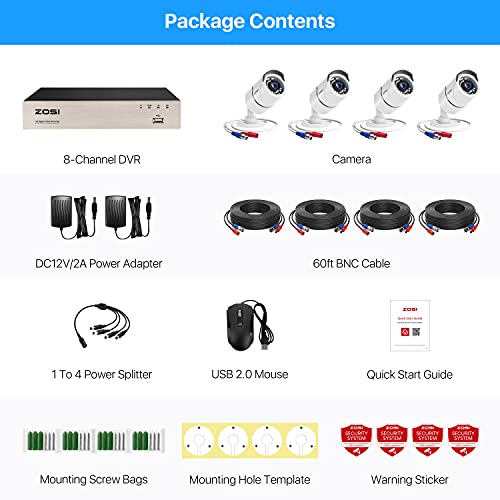 Image of ZOSI 8CH 5MP Lite Home Security Camera System with 1-Way Audio,4x 1080p Metal Indoor Outdoor Cameras,AI Human /Vehicle Detection,Night Vision,Remote Access,H.265+ 8-Channel CCTV DVR No Hard Drive