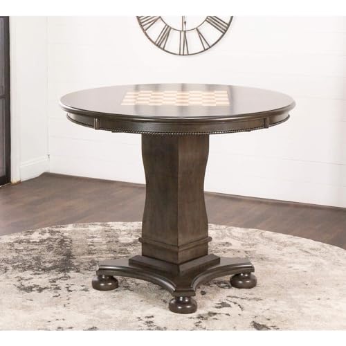 425roundcounterheightdiningchessandpokertablereversible3in1gametopdistressedgraywood Urban Country Home Decor 425 round counter height dining chess and poker table reversible 3 in 1 game top distressed gray wood urban country home decor