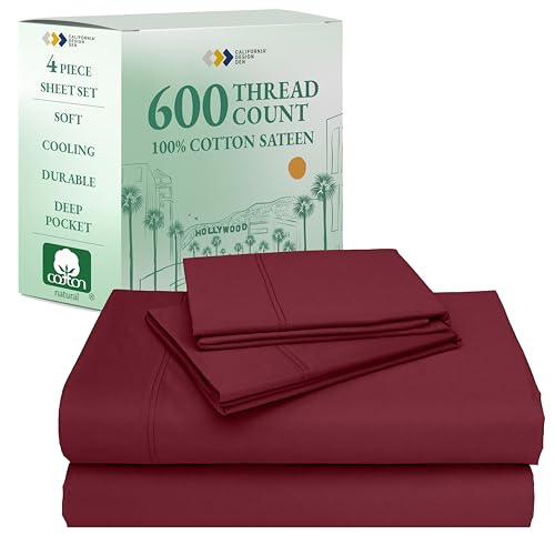 California Design Den Deep Pocket King Sheet Set - Luxury 600 Thread Count Bed Sheets 100% Cotton Sateen, Cooling King Size Sheets Set, Hotel-Quality, Better Than Egyptian Cotton Sheets - Brick Red