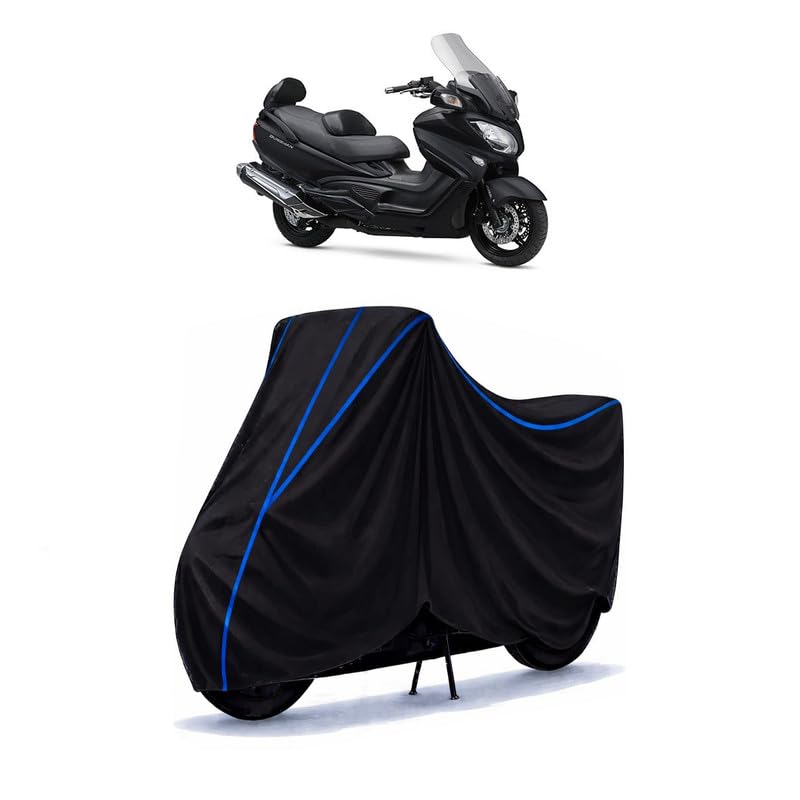 Image of Scooty Cover Water Resistant for Burgman 400 | Universal Scooter & Bike Cover | Heavy Duty UV Dust, Rain & Scratch Protection | Elastic Fit All Weather Indoor Outdoor | Black with Blue Piping