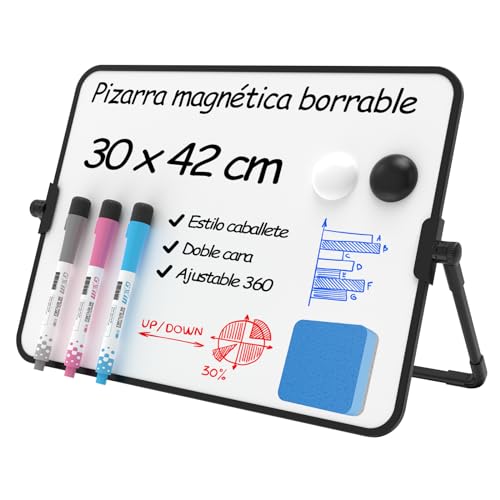 NEWYES Lavagna Cancellabile A3, Lavagnetta Magnetica Bifacciale con Supporto, Lavagna con Pennarelli Cancellabili, 3 Pennarelli Colorati + 2 Magneti + 1 Gomma, Adatto a Casa, Ufficio, Scuola