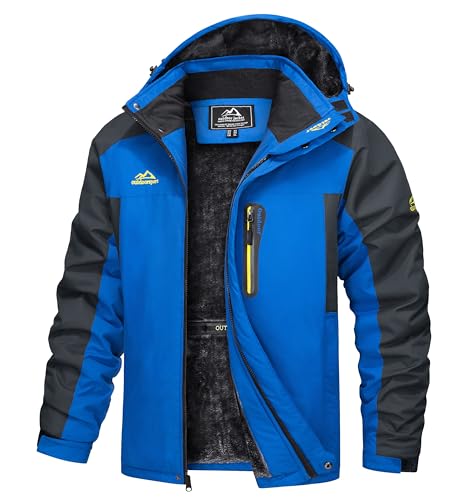 TACVASEN Warm Jacket Men Sports Fleece Jacket Full Zip Waterproof Outdoor Jacket Winter Soft Fleece Skating Skateboard Coat Camping Trekking Jacket Blue(Size: XXL)